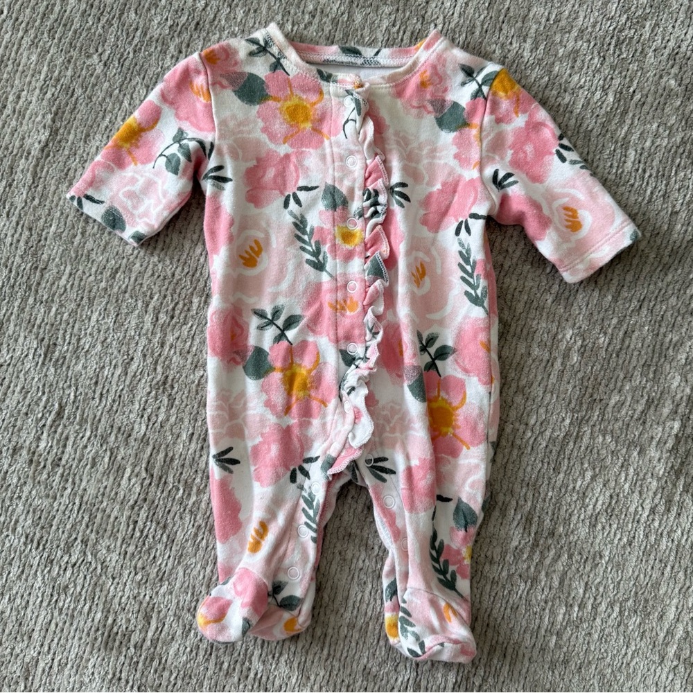 Ever & Ever Preemie Floral Footed Sleeper Ruffle Snap‎ Cotton